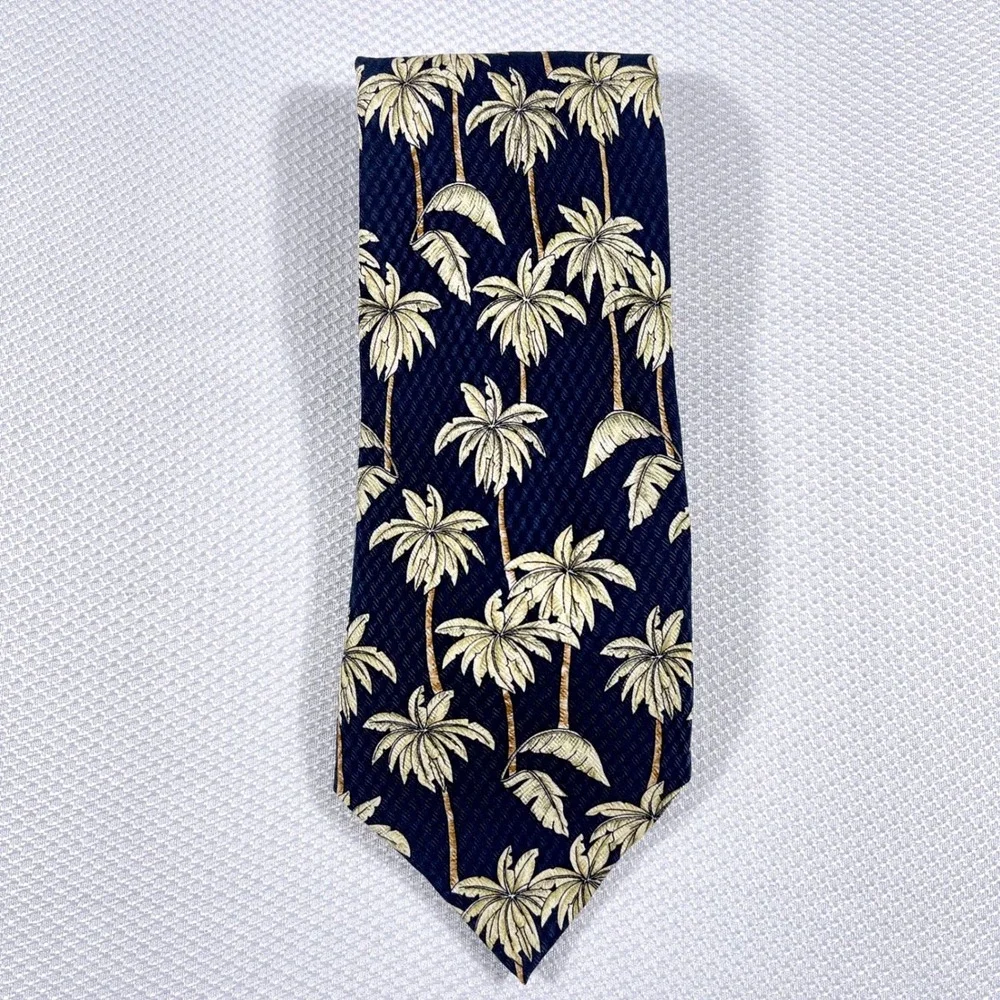 Americana by MBP Mens‎ Navy Blue Palm Tree Tropical Silk Blend Necktie Tie